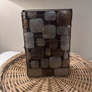 Capiz Shell & Metal Tea Light Candle Holder Lantern Style Wall Box Decor